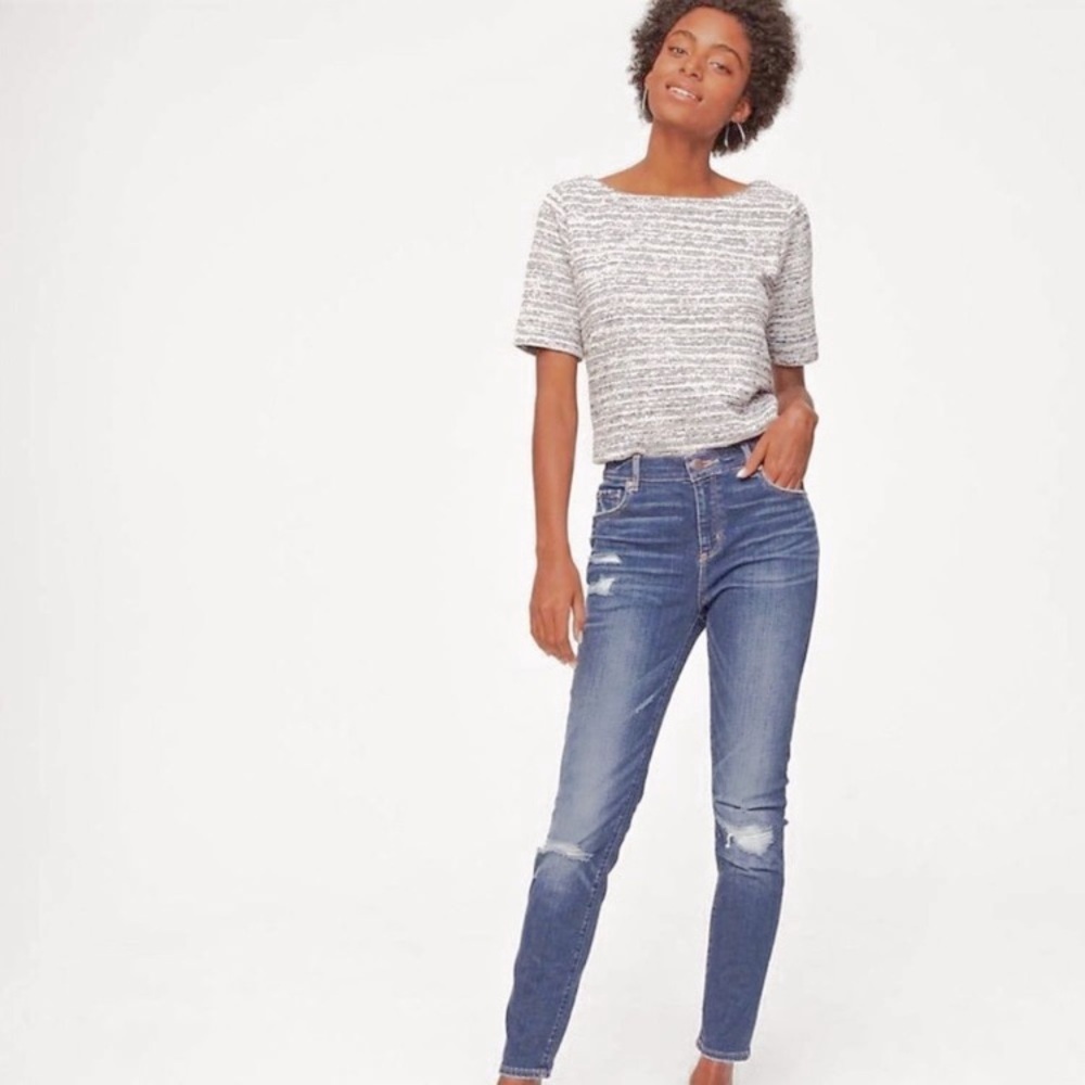 *Loft Modern Skinny Medium Wash 4/27 Distressed Cuffed Denim Jeans #C